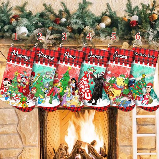 Discover Mickey And Friends Xmas Stocking, Winnie The Pooh Toy Story Christmas Stockings, Stitch Star Wars Princess Christmas Socks Home Decoration