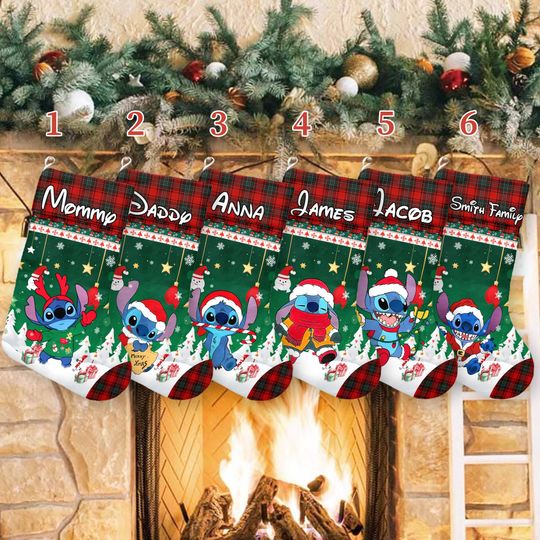 Discover Custom Lilo & Stitch Christmas Stockings, Stitch Cartoon Christmas Socks Home Decoration, Disney Stockings