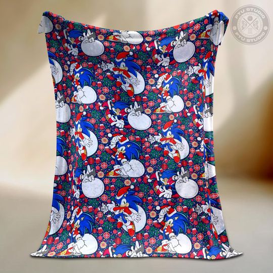 Discover Sonic Christmas Blanket - Santa Hat Cozy Throw Bed Sofa -Beloved Hedgehog Characters - Gamer Gift Soft Plush Bedding