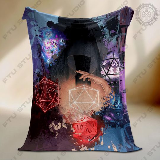 Discover Wizard Dice Fleece Blanket, RPG Gamers,DD Class Tabletop Gaming Throw, Unique Fantasy Role Playing Gamer Gift