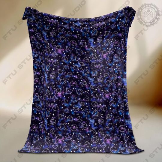 Discover Galaxy Dice Fleece Blanket: Gamer Throw, RPG Decor