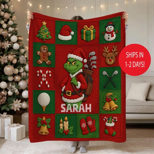 Discover Personalized funny character Christmas Blanket for Kids, Custom Name Grin Blanket, Cartoon Blanket For Boy and Girl Best Gift
