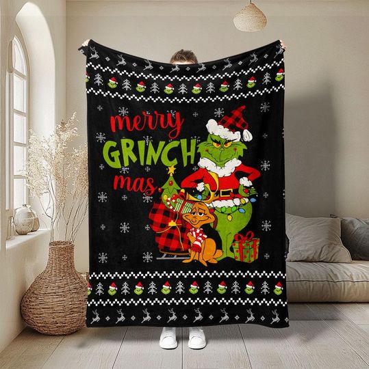 Discover Merry funny character Mas Blanket, funny character Christmas Soft Cozy Sherpa Fleece Blanket, funny character Face Blanket, Christmas Gift for Family, Kids