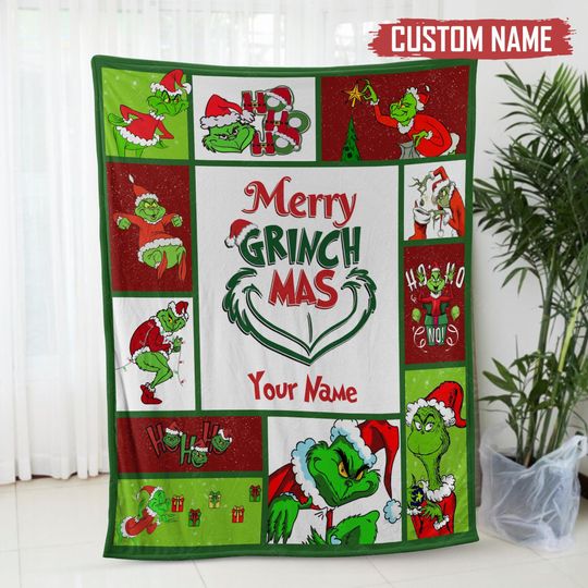 Discover Personalized funny character Christmas Blanket, Custom Name funny character, Grin Gift