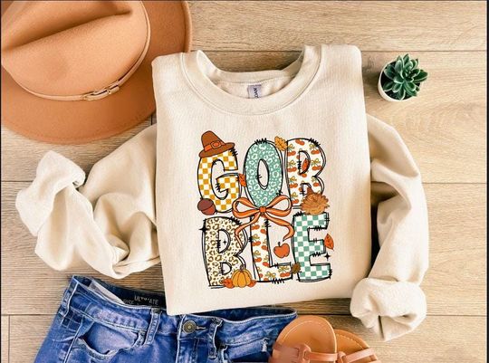 Discover Thanksgiving Gobble Coquette Sweatshirt, Thanskgiving Long Sleeve, Gobble Turkey Shirt, Cute Autumn Hoodie, Fall Season Gift, Autumn Tshirt