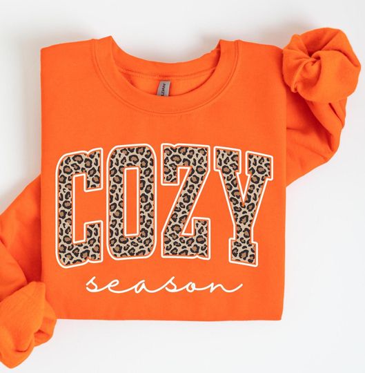 Discover Cozy Season Leopard Print Shirt, Fall Graphic Tee for Women, Cute Autumn T-Shirt, Comfy Fall Outfit, Pumpkin Patch Sweatshirt