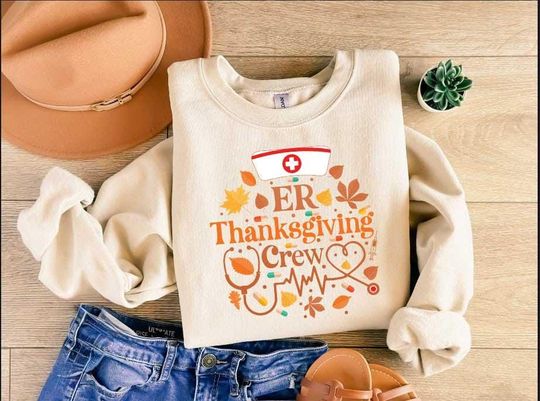 Discover ER Thanksgiving Crew Shirt, ED Nurse Gobble Squad Sweatshirt, Retro Turkey Er Shirt, Er Nurse Thankful Tee, Pumpkin Season Tee