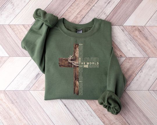 Discover Christian Cross Sweatshirt, Faith-Based T-Shirt, Religious Graphic Sweater, Minimalist Jesus Shirt, Christian Apparel Gift Long Sleeve