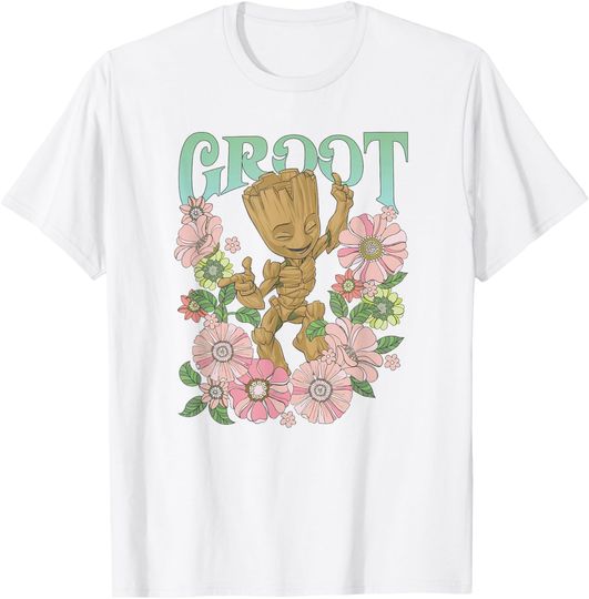 Discover Marvel Guardians Of The Galaxy Groot Floral Dance Poster T-Shirt