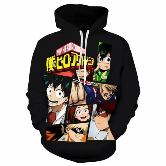 Boku no Hero Anime Hoodie Casual Sweater Sweatshirt Pullover Jacket Black