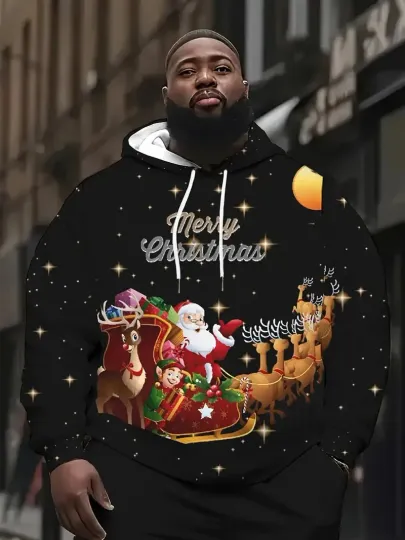 Discover Black 3D Christmas Sleigh Hoodie – Winter Gift Ride Print Pullover Sweatshirt