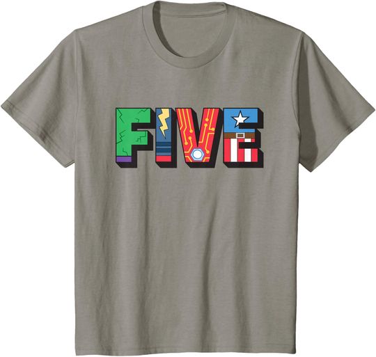 Discover Marvel Super Heroes Avengers Numbers 5 Fifth 5th Birthday T-Shirt