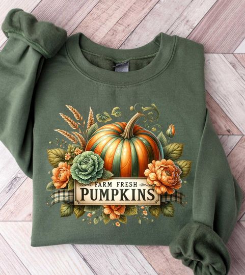 Discover Farm Fresh Pumpkins Sweatshirt, Pumpkin Patch Tee, Thanksgiving Shirt, Autumn Floral Shirt, Fall Pumpkin Shirt, Fall Teacher Shirt
