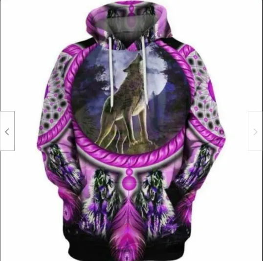 Native American Wolf Violet Hoodie 3D All Over Print M - 3XL Christmas Gift Us