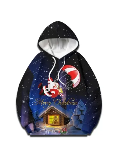Discover 3D Christmas Night Hoodie – Holiday Cabin Snow Scene Print Pullover Sweatshirt