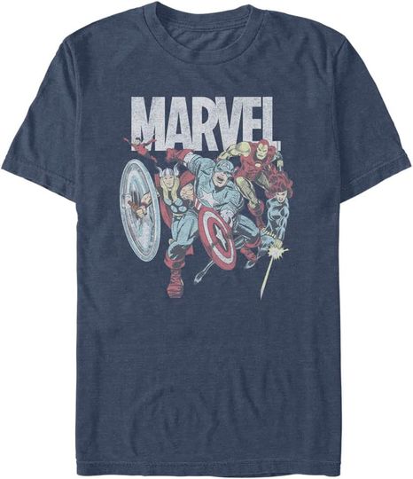 Discover Marvel Retro Comic Lineup Brick Short Sleeve Tee Shirt