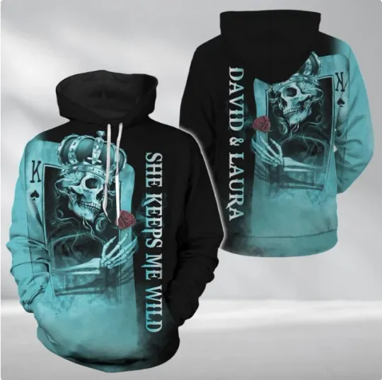 Discover Skull Couple BLUE 3D HOODIE HALLOWEEN GIFT CHRISTMAS GIFT BEST PRICE OVER PRINT