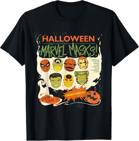 Discover Marvel Halloween Retro Vintage Super Hero Masks T-Shirt