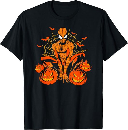 Discover Marvel Spider-Man Halloween Pumpkin Patch Spooky Logo T-Shirt