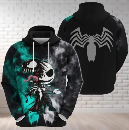 Discover Jack Skellington And Venom 3D HOODIE Christmas Day Gift Halloween Day Gift