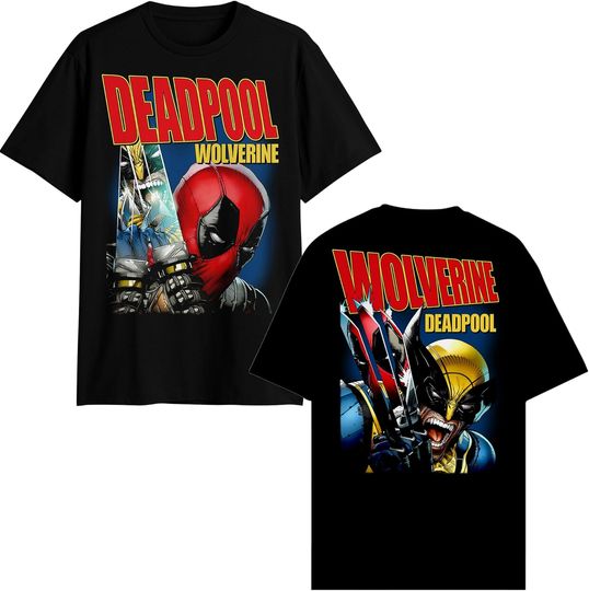 Discover Marvel Deadpool Wolverine Magazine Front Back T-Shirt