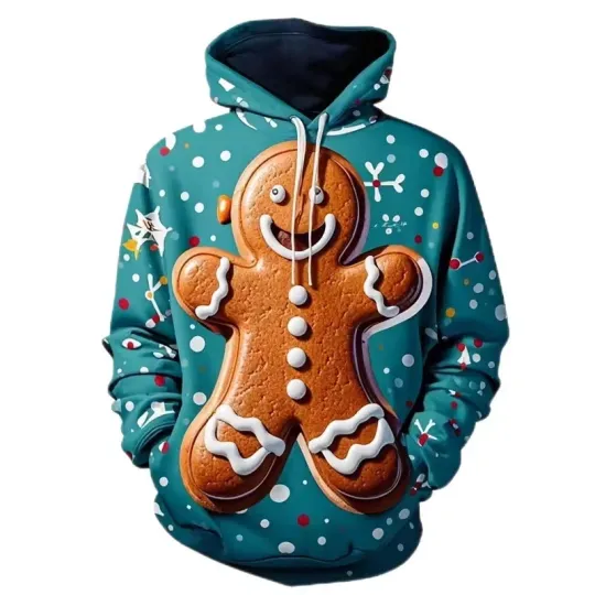 Discover 3D Gingerbread Cookie Hoodie Green Christmas Unisex Funny Holiday Sweatshirt