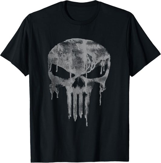 Marvel Punisher Dripping Gray Skull Vintage Chest Logo T-Shirt