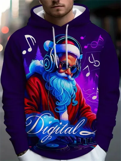 Discover Cool DJ Santa 3D Print Hoodie Unisex Christmas Pullover Music Party Top