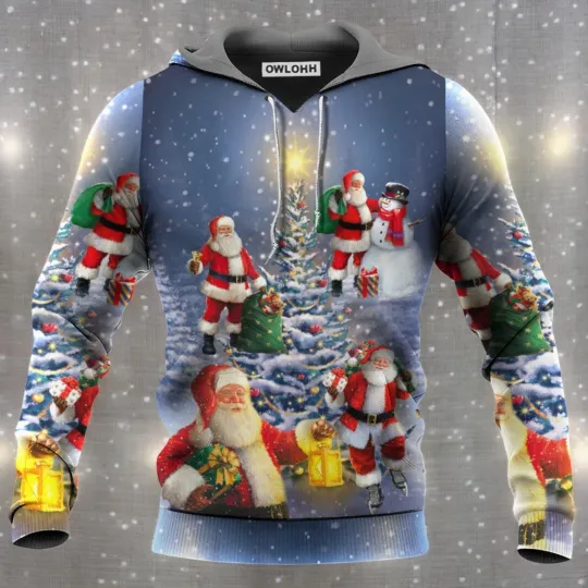 Discover Christmas Santa Claus In Love Light Xmas Tree Hoodie