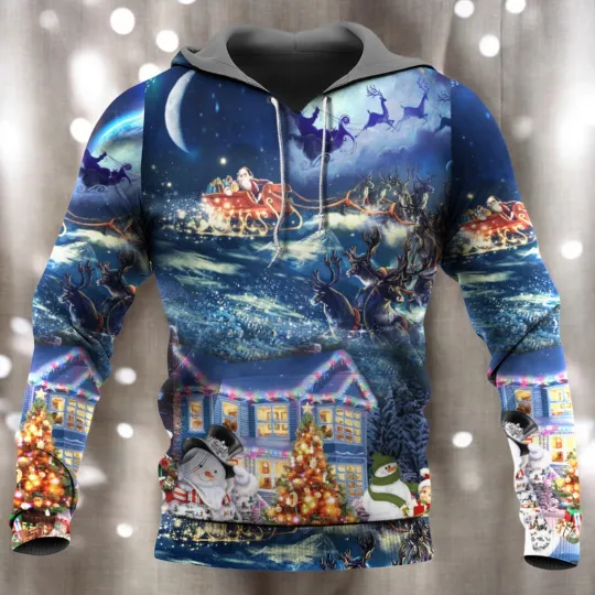 Discover Christmas Santa Claus Family In Love Light Art Style Hoodie