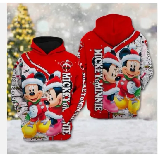 Discover Mickey And Minnie Mouse Santa Claus Christmas 2025 Hoodie 3D