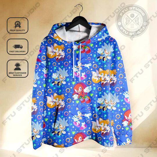Hedgehog Movie Style Hoodie Sweatshirt - Comfort Gaming Pullover Sonic and Friends - Colorful Retro Video Game Fan Apparel