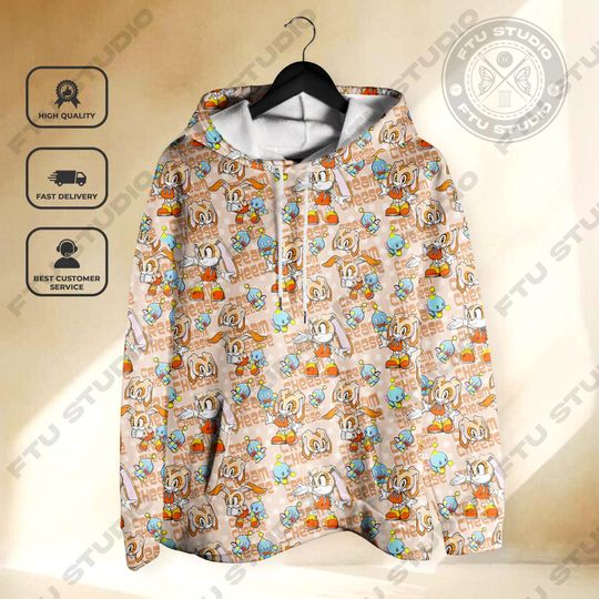 Cream Rabbit & Cheese Hedgehog Hoodie Sweatshirt, Chaos Comfort Fit Gaming Sweatshirt Video Game Shirt for Fans