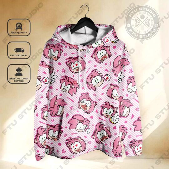 Amy Rose Hedgehog Hoodie Sweatshirt, Video Game Style for Sonic Fans, Blend Comfort Fit, Gaming Sweatshirt