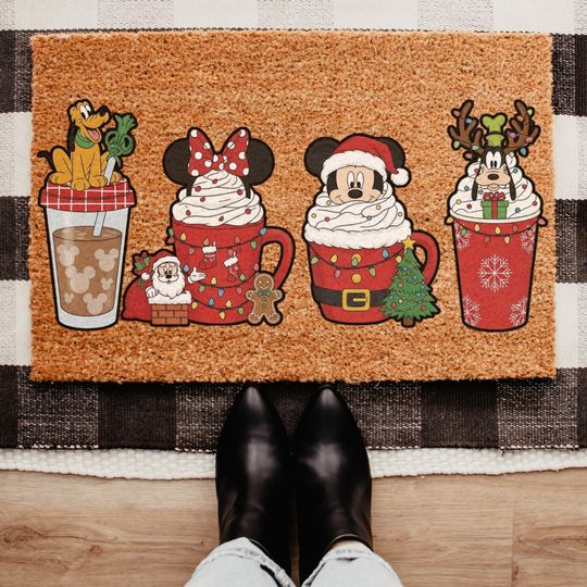 Discover Christmas Mickey and Friends Doormat, Holiday Gift, Xmas Mickey Decor, Disney Christmas Doormat, Holiday Door Decor, Xmas Disneyland Gift