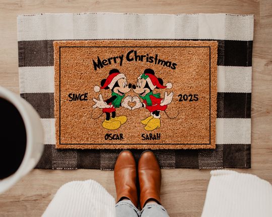 Discover Custom Disney Christmas Doormat, Personalized Christmas Mickey and Minnie Doormat, Xmas Disney Doormat, Cute Disney Christmas Doormat
