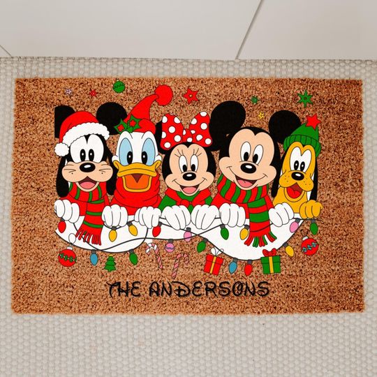 Discover Custom Disney Christmas Welcome Doormat, Mickey and Friends Door Mat, Christmas Mickey Welcome Mat, Holiday Home Decoration, Christmas Gift