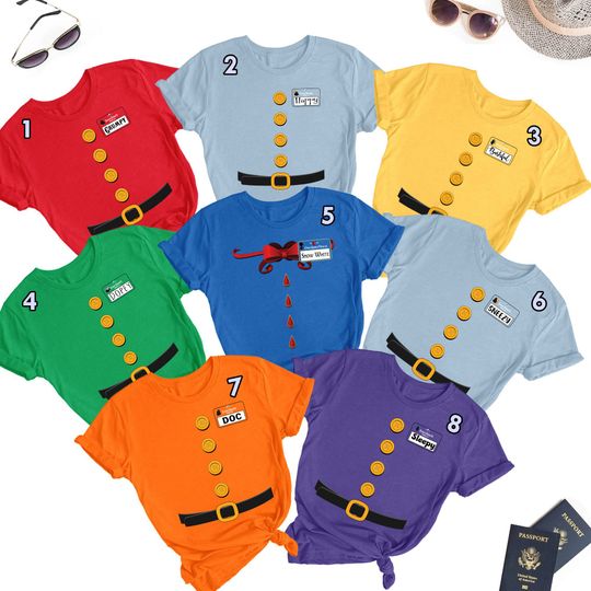 Discover Dwarfs Matching Cosplay Shirts, 7 Dwarfs Costume Shirts, Halloween Costume for Family Group T Shirt, Characters Movie Family Friend Tee