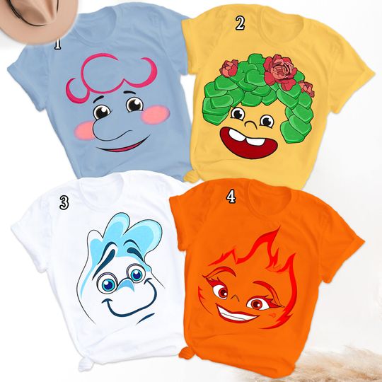 Costume Face Movie Shirt, Funny Magic Characters Halloween Shirt, Fire Water Earth and Air Costume Matching Shirt, Birthday Gift For Kid