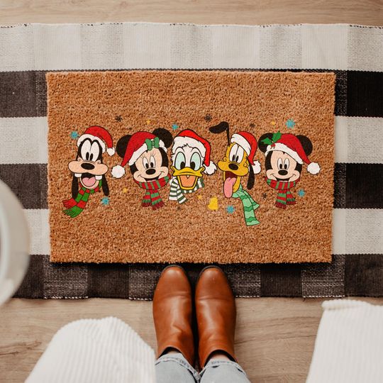 Discover Disney Christmas Welcome Doormat, Mickey and Friends Door Mat, Christmas Mickey, Holiday Home Decoration, Christmas Gift, Coir Doormat