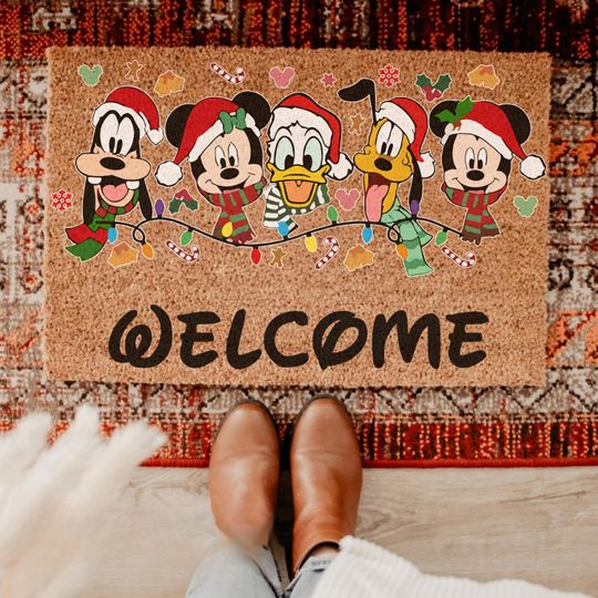Discover Disney Christmas Welcome Doormat, Disney Holiday Doormat, Mickey And Friends Doormat, Christmas Decor, Housewarming Gift, New Home Gift