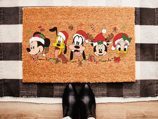 Discover Disney Christmas Welcome Doormat, Mickey and Friends Door Mat, Christmas Mickey Welcome Mat, Holiday Home Decoration,Christmas Coir Mat Gift