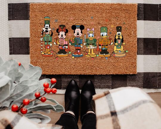 Discover Mickey and Friends Nutcracker Christmas Doormat, Disney Christmas Doormat, Mickey Mouse Holiday Welcome Mat, Nutcracker Disney Door Mat
