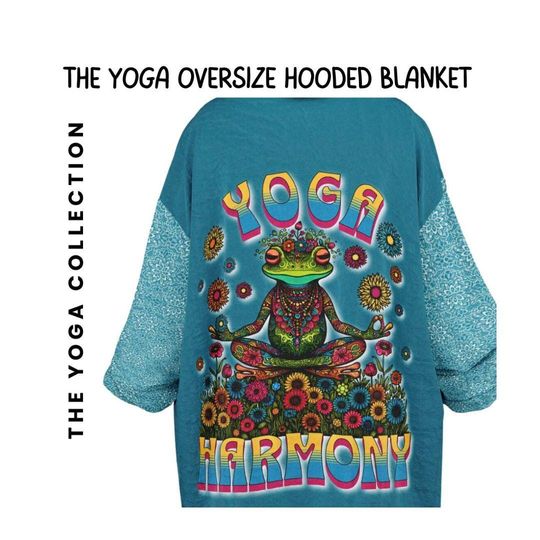 Discover Oversized Yoga Hoodie Blanket, Blue Mandala Frog Design