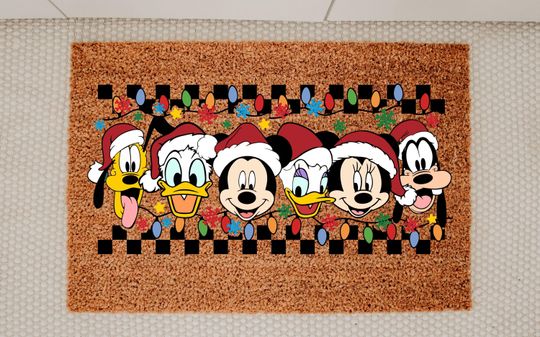 Discover Mickey and Friends Christmas Light Doormat, Christmas Welcome Doormat, Mickey Christmas Doormat, Disney Doormat, Coir Doormat