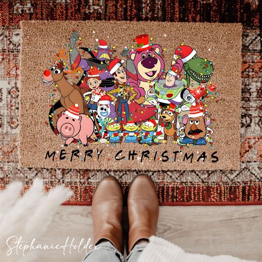 Discover Merry Christmas Toy Story Doormat, Woody And Jessie Christmas Front Door Mat, Festive Outdoor Entryway Rug, Disney Xmas Porch Welcome Mat