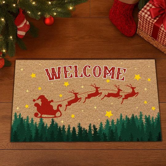 Discover Christmas Welcome Doormat, Santa Doormat, Holiday Home Decoration, Christmas Gift, Housewarming Doormat, New Home Gift, Xmas Outdoor Decor