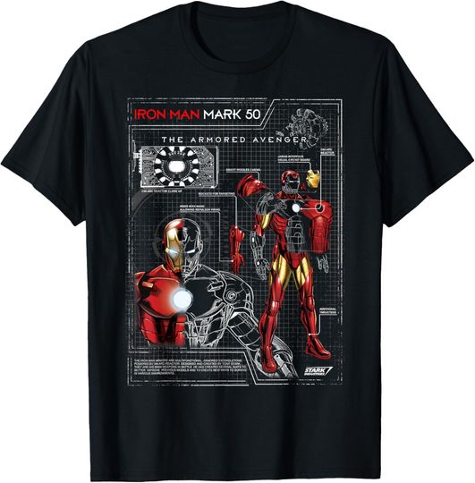 Discover Iron Man Armor Plated Suit Blue Print Schematic T-Shirt T-Shirt