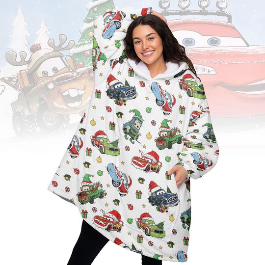 Discover Disney Cars Pixar Blanket Hoodie, Lightning McQueen Christmas Wearable Blanket, Cozy Oodie For Kids Adults, Holiday Gift, Xmas Gift