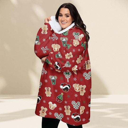 Discover Disney Gingerbread Blanket Hoodie, Mickey Cookie Oversized Wearable Blanket, Cozy Christmas Loungewear Gift, Christmas Gift